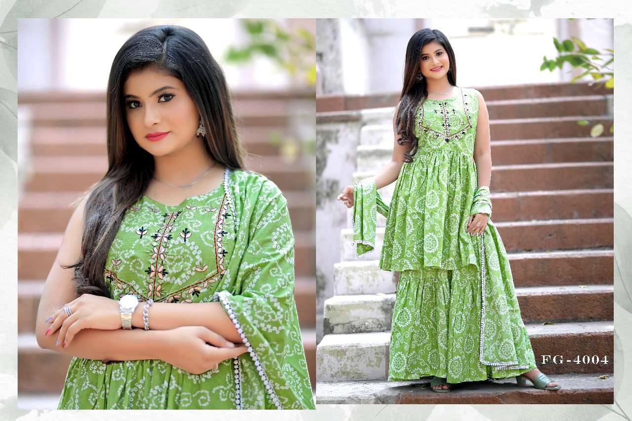 S3forever-Naaz-Pure Cotton-Classy-Printed-Hand-Embroidery-Mirror-Work-Kurti-Sharara-Dupatta-4004